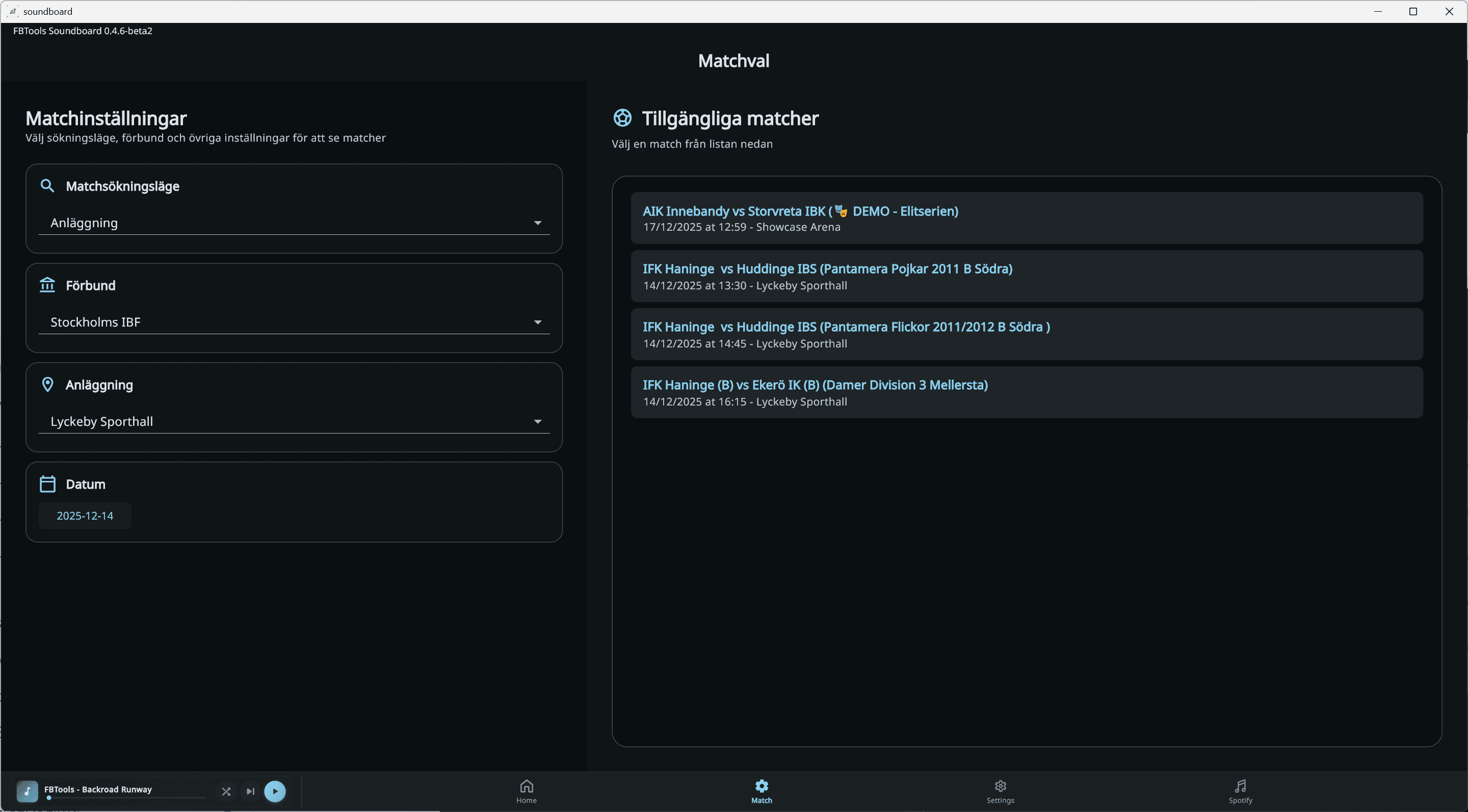 Match view in Floorball Soundboard