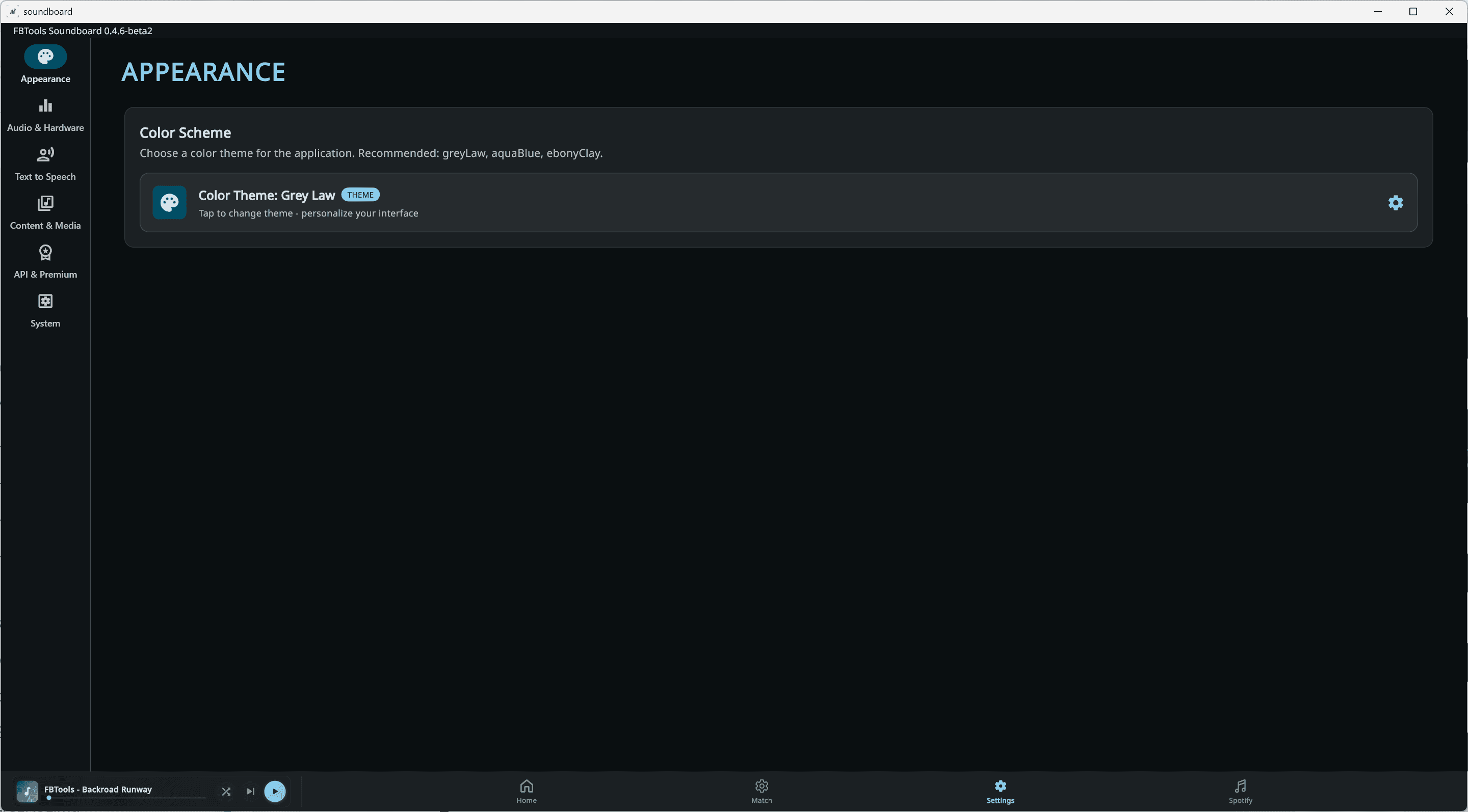 Settings screen in Floorball Soundboard